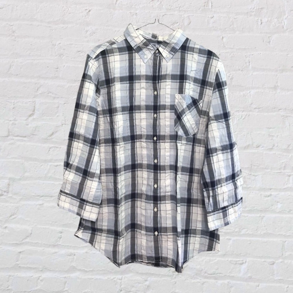 Banana Republic Women’s Plaid Shirt Size L Blue & White 100% Cotton Lightweight